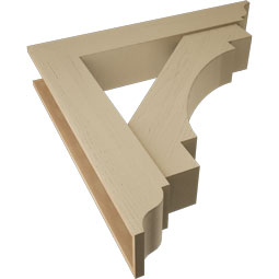 Ekena Millwork - BKTUR0756X42X42MRC01RCPR - Timberthane Faux Wood Merced Style Bracket w/ Offset Brace, Traditional Ends, 7 1/2"W x 42"D x 42"H, Primed Tan