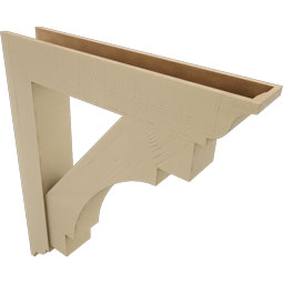 Ekena Millwork - BKTUR0756X42X48MRC01RCPR - Timberthane Faux Wood Merced Style Bracket w/ Offset Brace, Traditional Ends, 7 1/2"W x 42"D x 48"H, Primed Tan