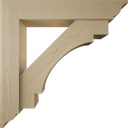 Ekena Millwork - BKTUR0756X44X44MRC01RCPR - Timberthane Faux Wood Merced Style Bracket w/ Offset Brace, Traditional Ends, 7 1/2"W x 44"D x 44"H, Primed Tan