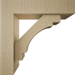 Ekena Millwork - BKTUR0352X14X14MRC05RCPR - Timberthane Faux Wood Merced Style Bracket w/ Offset Brace, Block Ends, 3 1/2"W x 14"D x 14"H, Primed Tan