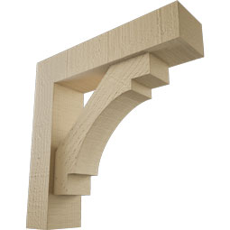 Ekena Millwork - BKTUR0352X14X14MRC05RCPR - Timberthane Faux Wood Merced Style Bracket w/ Offset Brace, Block Ends, 3 1/2"W x 14"D x 14"H, Primed Tan