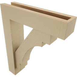 Ekena Millwork - BKTUR0352X14X18MRC05RCPR - Timberthane Faux Wood Merced Style Bracket w/ Offset Brace, Block Ends, 3 1/2"W x 14"D x 18"H, Primed Tan