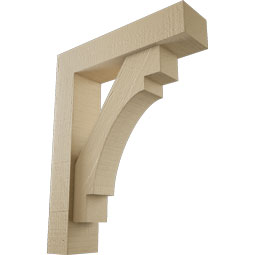 Ekena Millwork - BKTUR0352X14X18MRC05RCPR - Timberthane Faux Wood Merced Style Bracket w/ Offset Brace, Block Ends, 3 1/2"W x 14"D x 18"H, Primed Tan