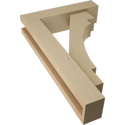 Ekena Millwork - BKTUR0352X14X22MRC05RCPR - Timberthane Faux Wood Merced Style Bracket w/ Offset Brace, Block Ends, 3 1/2"W x 14"D x 22"H, Primed Tan