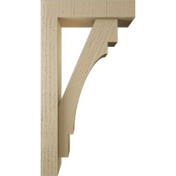 Ekena Millwork - BKTUR0352X14X26MRC05RCPR - Timberthane Faux Wood Merced Style Bracket w/ Offset Brace, Block Ends, 3 1/2"W x 14"D x 26"H, Primed Tan