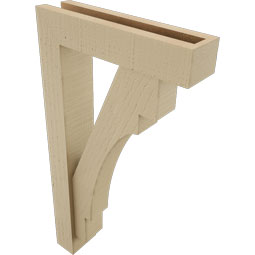 Ekena Millwork - BKTUR0352X14X26MRC05RCPR - Timberthane Faux Wood Merced Style Bracket w/ Offset Brace, Block Ends, 3 1/2"W x 14"D x 26"H, Primed Tan