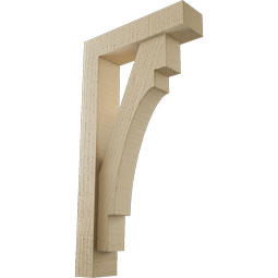 Ekena Millwork - BKTUR0352X14X26MRC05RCPR - Timberthane Faux Wood Merced Style Bracket w/ Offset Brace, Block Ends, 3 1/2"W x 14"D x 26"H, Primed Tan