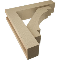 Ekena Millwork - BKTUR0352X16X16MRC05RCPR - Timberthane Faux Wood Merced Style Bracket w/ Offset Brace, Block Ends, 3 1/2"W x 16"D x 16"H, Primed Tan