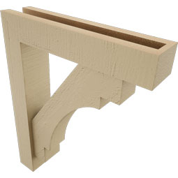 Ekena Millwork - BKTUR0352X16X20MRC05RCPR - Timberthane Faux Wood Merced Style Bracket w/ Offset Brace, Block Ends, 3 1/2"W x 16"D x 20"H, Primed Tan