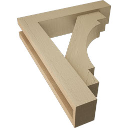 Ekena Millwork - BKTUR0352X16X20MRC05RCPR - Timberthane Faux Wood Merced Style Bracket w/ Offset Brace, Block Ends, 3 1/2"W x 16"D x 20"H, Primed Tan