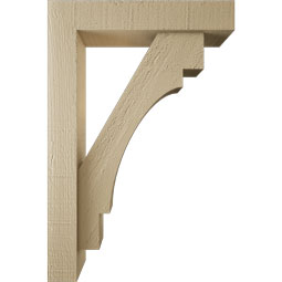 Ekena Millwork - BKTUR0352X16X24MRC05RCPR - Timberthane Faux Wood Merced Style Bracket w/ Offset Brace, Block Ends, 3 1/2"W x 16"D x 24"H, Primed Tan