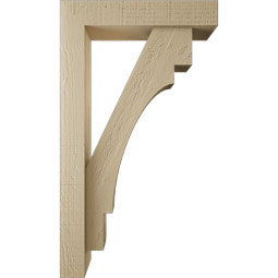 Ekena Millwork - BKTUR0352X16X28MRC05RCPR - Timberthane Faux Wood Merced Style Bracket w/ Offset Brace, Block Ends, 3 1/2"W x 16"D x 28"H, Primed Tan