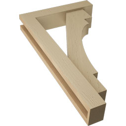 Ekena Millwork - BKTUR0352X16X28MRC05RCPR - Timberthane Faux Wood Merced Style Bracket w/ Offset Brace, Block Ends, 3 1/2"W x 16"D x 28"H, Primed Tan