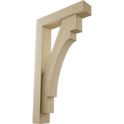 Ekena Millwork - BKTUR0352X16X28MRC05RCPR - Timberthane Faux Wood Merced Style Bracket w/ Offset Brace, Block Ends, 3 1/2"W x 16"D x 28"H, Primed Tan