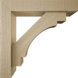 Ekena Millwork - BKTUR0352X18X18MRC05RCPR - Timberthane Faux Wood Merced Style Bracket w/ Offset Brace, Block Ends, 3 1/2"W x 18"D x 18"H, Primed Tan