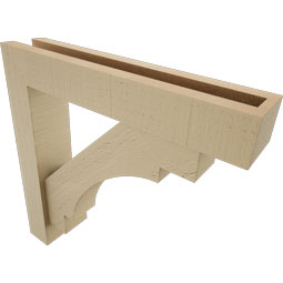 Ekena Millwork - BKTUR0352X18X18MRC05RCPR - Timberthane Faux Wood Merced Style Bracket w/ Offset Brace, Block Ends, 3 1/2"W x 18"D x 18"H, Primed Tan