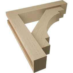 Ekena Millwork - BKTUR0352X18X18MRC05RCPR - Timberthane Faux Wood Merced Style Bracket w/ Offset Brace, Block Ends, 3 1/2"W x 18"D x 18"H, Primed Tan