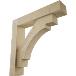 Ekena Millwork - BKTUR0352X18X18MRC05RCPR - Timberthane Faux Wood Merced Style Bracket w/ Offset Brace, Block Ends, 3 1/2"W x 18"D x 18"H, Primed Tan
