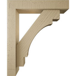 Ekena Millwork - BKTUR0352X18X22MRC05RCPR - Timberthane Faux Wood Merced Style Bracket w/ Offset Brace, Block Ends, 3 1/2"W x 18"D x 22"H, Primed Tan