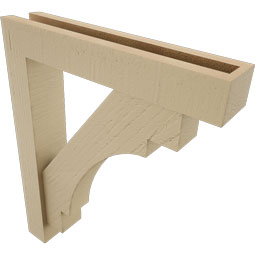 Ekena Millwork - BKTUR0352X18X22MRC05RCPR - Timberthane Faux Wood Merced Style Bracket w/ Offset Brace, Block Ends, 3 1/2"W x 18"D x 22"H, Primed Tan