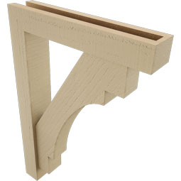 Ekena Millwork - BKTUR0352X18X26MRC05RCPR - Timberthane Faux Wood Merced Style Bracket w/ Offset Brace, Block Ends, 3 1/2"W x 18"D x 26"H, Primed Tan