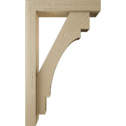 Ekena Millwork - BKTUR0352X18X30MRC05RCPR - Timberthane Faux Wood Merced Style Bracket w/ Offset Brace, Block Ends, 3 1/2"W x 18"D x 30"H, Primed Tan
