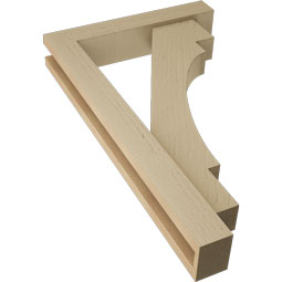 Ekena Millwork - BKTUR0352X18X30MRC05RCPR - Timberthane Faux Wood Merced Style Bracket w/ Offset Brace, Block Ends, 3 1/2"W x 18"D x 30"H, Primed Tan
