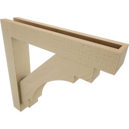 Ekena Millwork - BKTUR0352X20X20MRC05RCPR - Timberthane Faux Wood Merced Style Bracket w/ Offset Brace, Block Ends, 3 1/2"W x 20"D x 20"H, Primed Tan