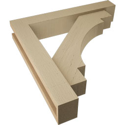 Ekena Millwork - BKTUR0352X20X20MRC05RCPR - Timberthane Faux Wood Merced Style Bracket w/ Offset Brace, Block Ends, 3 1/2"W x 20"D x 20"H, Primed Tan