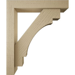 Ekena Millwork - BKTUR0352X20X24MRC05RCPR - Timberthane Faux Wood Merced Style Bracket w/ Offset Brace, Block Ends, 3 1/2"W x 20"D x 24"H, Primed Tan