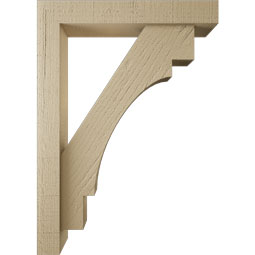 Ekena Millwork - BKTUR0352X20X28MRC05RCPR - Timberthane Faux Wood Merced Style Bracket w/ Offset Brace, Block Ends, 3 1/2"W x 20"D x 28"H, Primed Tan