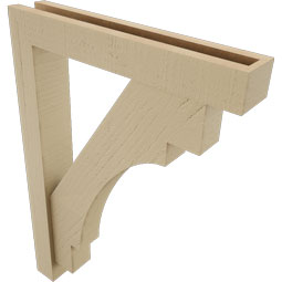 Ekena Millwork - BKTUR0352X20X28MRC05RCPR - Timberthane Faux Wood Merced Style Bracket w/ Offset Brace, Block Ends, 3 1/2"W x 20"D x 28"H, Primed Tan