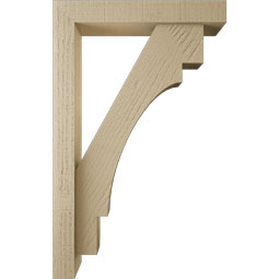 Ekena Millwork - BKTUR0352X20X32MRC05RCPR - Timberthane Faux Wood Merced Style Bracket w/ Offset Brace, Block Ends, 3 1/2"W x 20"D x 32"H, Primed Tan
