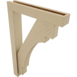 Ekena Millwork - BKTUR0352X20X32MRC05RCPR - Timberthane Faux Wood Merced Style Bracket w/ Offset Brace, Block Ends, 3 1/2"W x 20"D x 32"H, Primed Tan