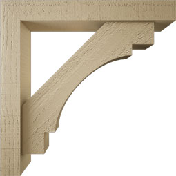 Ekena Millwork - BKTUR0352X22X22MRC05RCPR - Timberthane Faux Wood Merced Style Bracket w/ Offset Brace, Block Ends, 3 1/2"W x 22"D x 22"H, Primed Tan