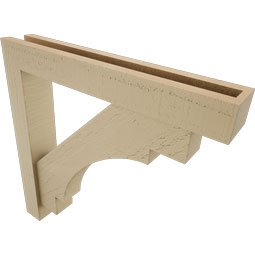 Ekena Millwork - BKTUR0352X22X22MRC05RCPR - Timberthane Faux Wood Merced Style Bracket w/ Offset Brace, Block Ends, 3 1/2"W x 22"D x 22"H, Primed Tan