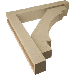 Ekena Millwork - BKTUR0352X22X22MRC05RCPR - Timberthane Faux Wood Merced Style Bracket w/ Offset Brace, Block Ends, 3 1/2"W x 22"D x 22"H, Primed Tan