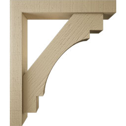 Ekena Millwork - BKTUR0352X22X26MRC05RCPR - Timberthane Faux Wood Merced Style Bracket w/ Offset Brace, Block Ends, 3 1/2"W x 22"D x 26"H, Primed Tan