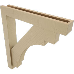 Ekena Millwork - BKTUR0352X22X26MRC05RCPR - Timberthane Faux Wood Merced Style Bracket w/ Offset Brace, Block Ends, 3 1/2"W x 22"D x 26"H, Primed Tan