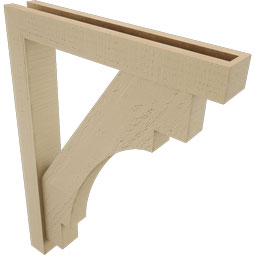 Ekena Millwork - BKTUR0352X22X30MRC05RCPR - Timberthane Faux Wood Merced Style Bracket w/ Offset Brace, Block Ends, 3 1/2"W x 22"D x 30"H, Primed Tan