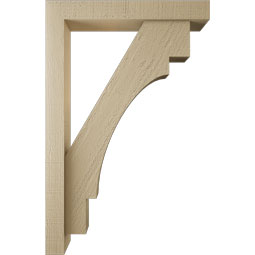 Ekena Millwork - BKTUR0352X22X34MRC05RCPR - Timberthane Faux Wood Merced Style Bracket w/ Offset Brace, Block Ends, 3 1/2"W x 22"D x 34"H, Primed Tan