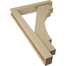 Ekena Millwork - BKTUR0352X22X34MRC05RCPR - Timberthane Faux Wood Merced Style Bracket w/ Offset Brace, Block Ends, 3 1/2"W x 22"D x 34"H, Primed Tan