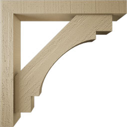 Ekena Millwork - BKTUR0352X24X24MRC05RCPR - Timberthane Faux Wood Merced Style Bracket w/ Offset Brace, Block Ends, 3 1/2"W x 24"D x 24"H, Primed Tan