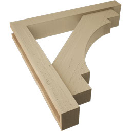 Ekena Millwork - BKTUR0352X24X24MRC05RCPR - Timberthane Faux Wood Merced Style Bracket w/ Offset Brace, Block Ends, 3 1/2"W x 24"D x 24"H, Primed Tan