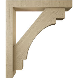 Ekena Millwork - BKTUR0352X24X28MRC05RCPR - Timberthane Faux Wood Merced Style Bracket w/ Offset Brace, Block Ends, 3 1/2"W x 24"D x 28"H, Primed Tan