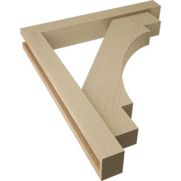 Ekena Millwork - BKTUR0352X24X28MRC05RCPR - Timberthane Faux Wood Merced Style Bracket w/ Offset Brace, Block Ends, 3 1/2"W x 24"D x 28"H, Primed Tan