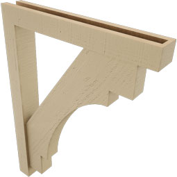 Ekena Millwork - BKTUR0352X24X32MRC05RCPR - Timberthane Faux Wood Merced Style Bracket w/ Offset Brace, Block Ends, 3 1/2"W x 24"D x 32"H, Primed Tan
