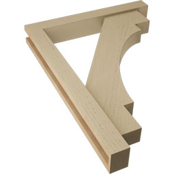 Ekena Millwork - BKTUR0352X24X32MRC05RCPR - Timberthane Faux Wood Merced Style Bracket w/ Offset Brace, Block Ends, 3 1/2"W x 24"D x 32"H, Primed Tan