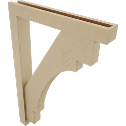 Ekena Millwork - BKTUR0352X24X36MRC05RCPR - Timberthane Faux Wood Merced Style Bracket w/ Offset Brace, Block Ends, 3 1/2"W x 24"D x 36"H, Primed Tan