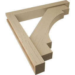 Ekena Millwork - BKTUR0352X26X26MRC05RCPR - Timberthane Faux Wood Merced Style Bracket w/ Offset Brace, Block Ends, 3 1/2"W x 26"D x 26"H, Primed Tan